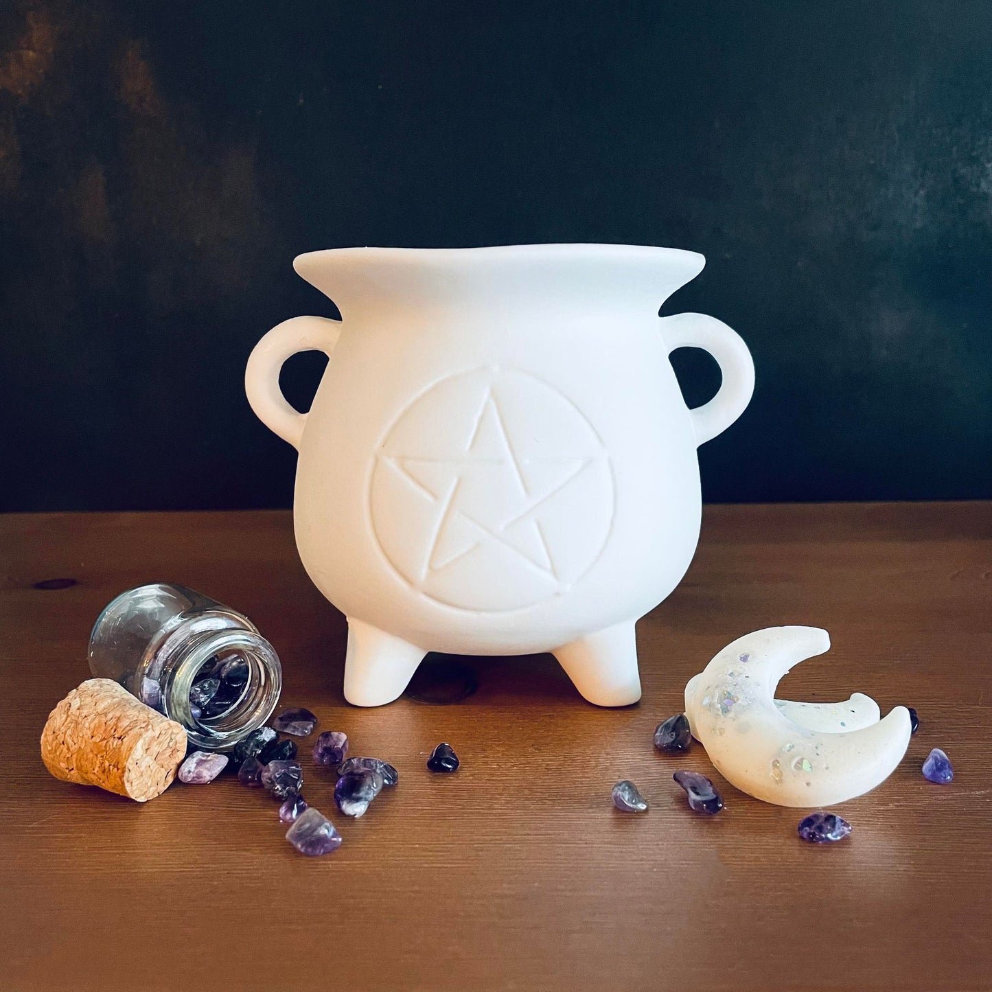 Brûleur à fondants parfumés chaudron blanc pentacle