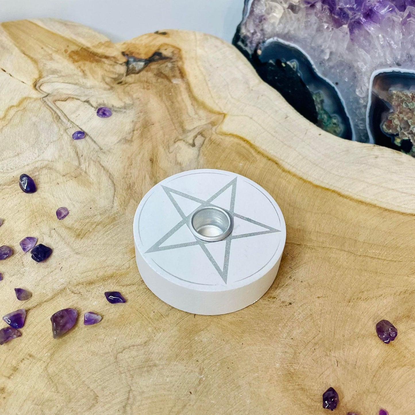 Bougeoir pentacle blanc