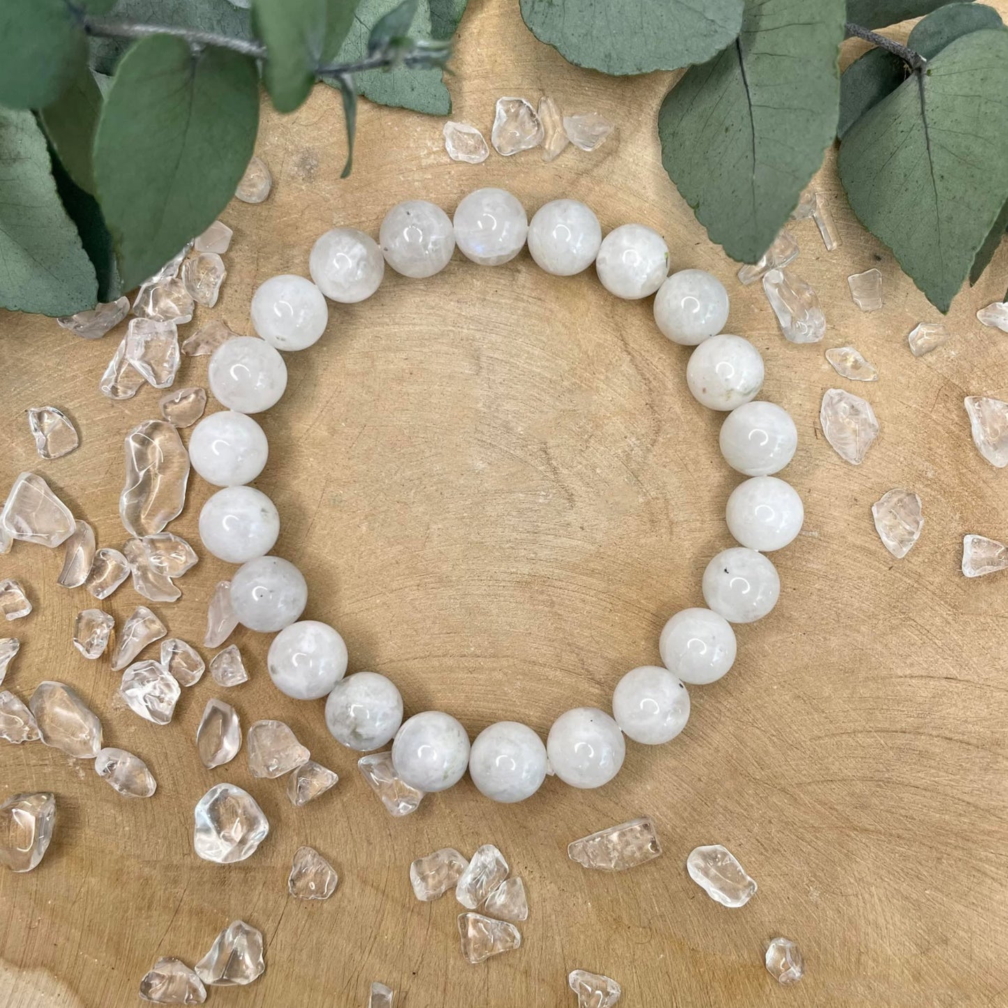 Bracelet Pierre de lune blanche, Labradorite blanche, Péristérite 8 mm