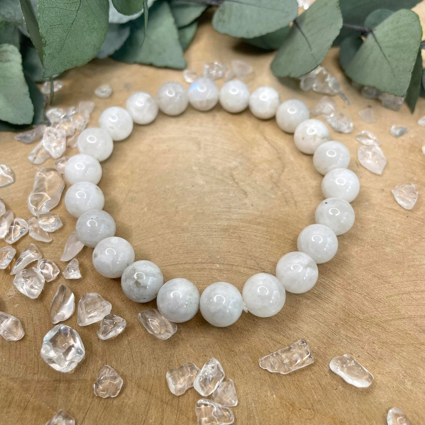 Bracelet Pierre de lune blanche, Labradorite blanche, Péristérite 8 mm