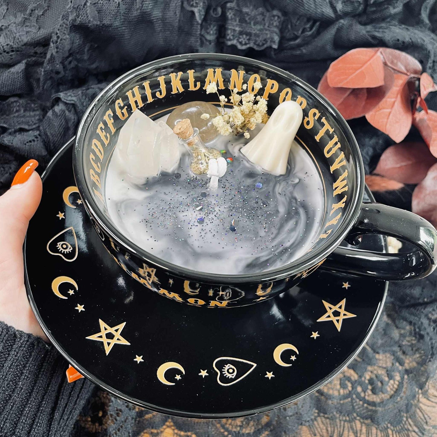 Bougie Tasse à thé et soucoupe noires