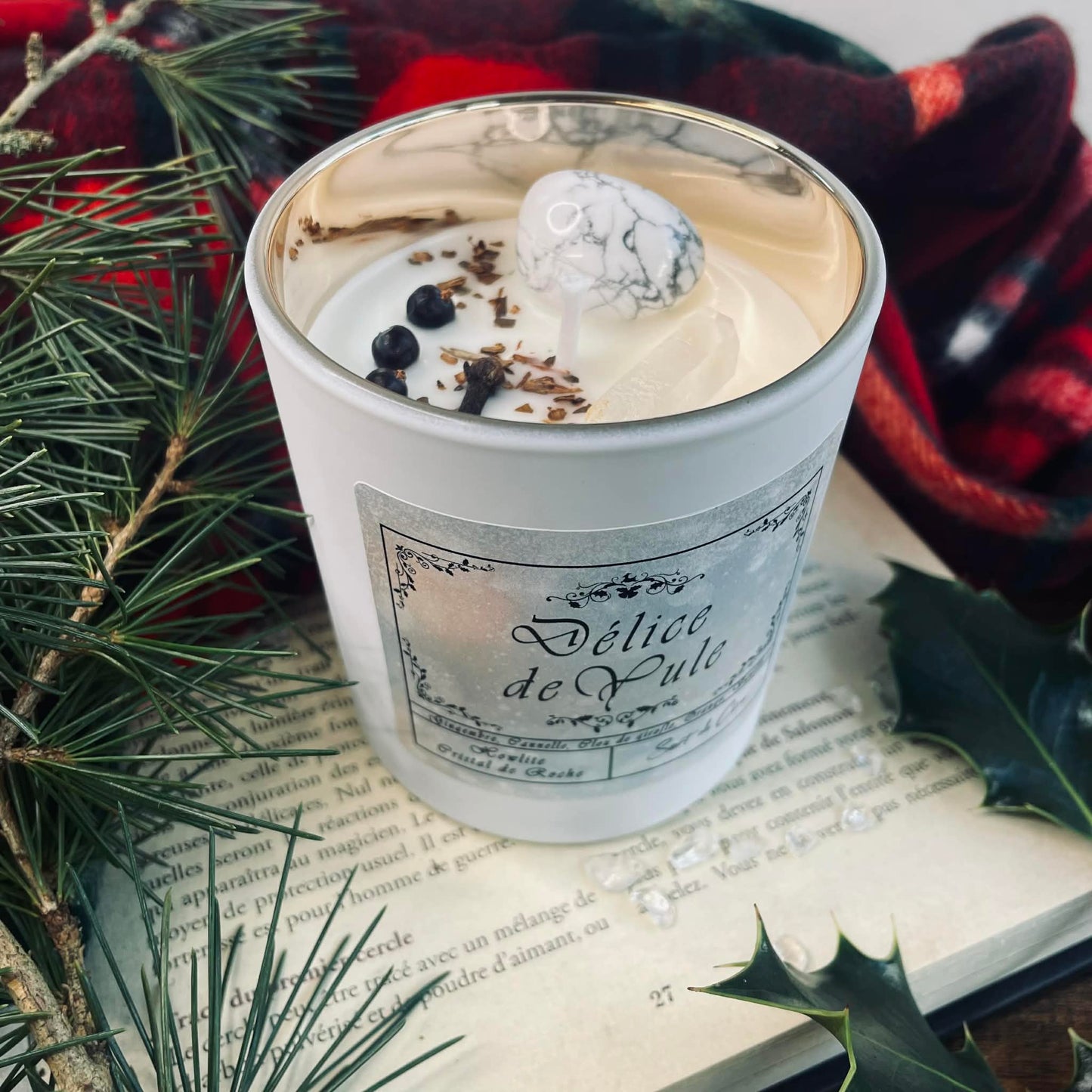 Bougie pot or et blanc Délice de Yule