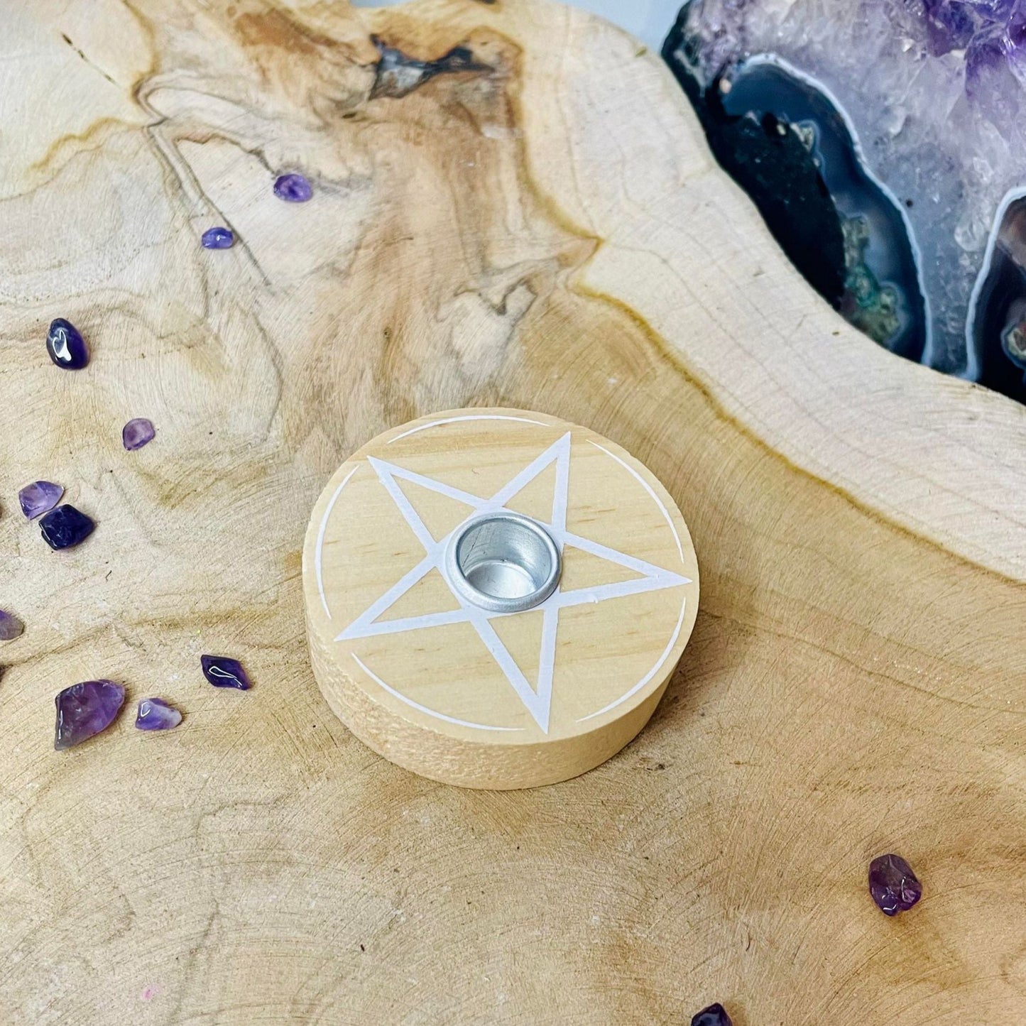 Bougeoir pentacle bois