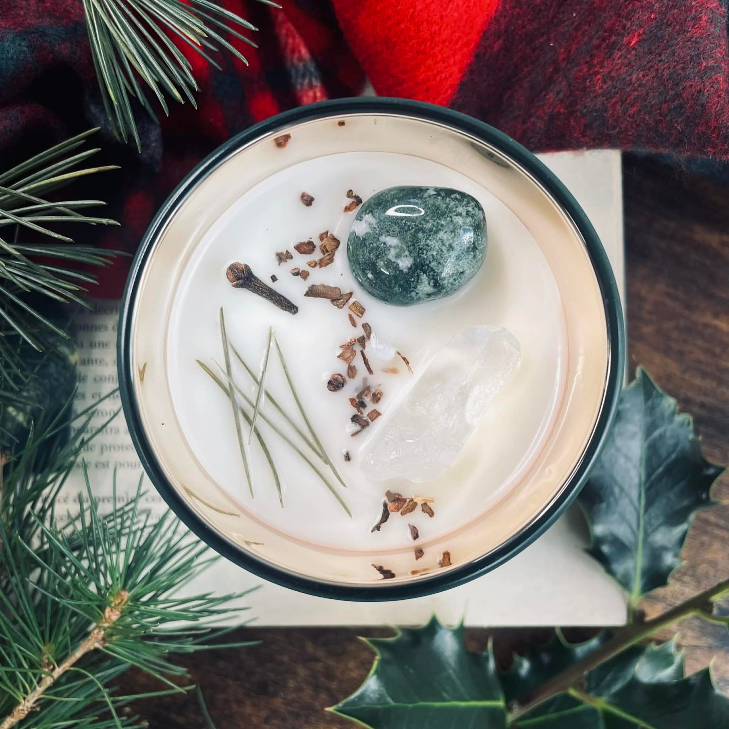 Bougie pot or et vert L'Arbre de Yule