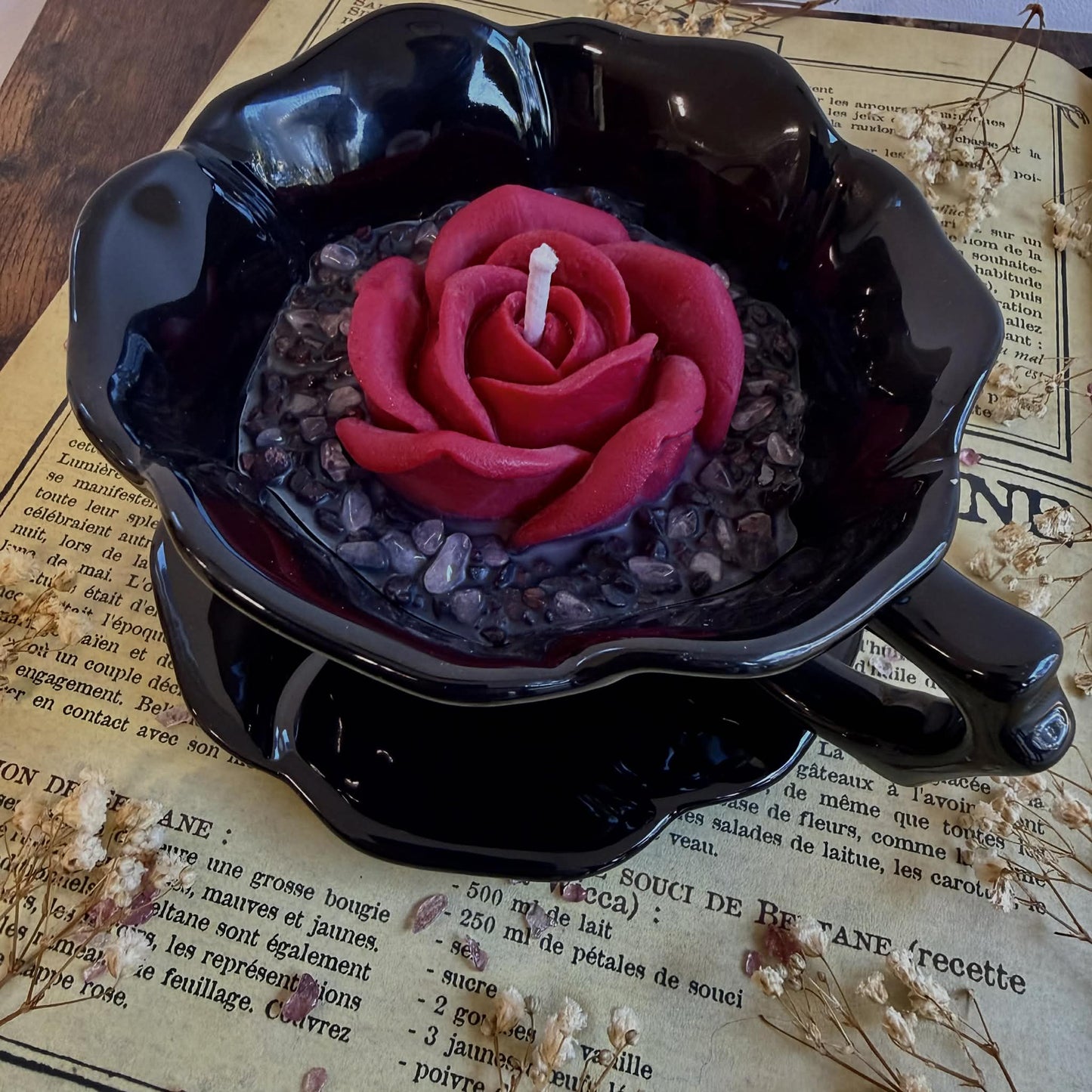 Bougie Tasse à Thé et soucoupe rose noire