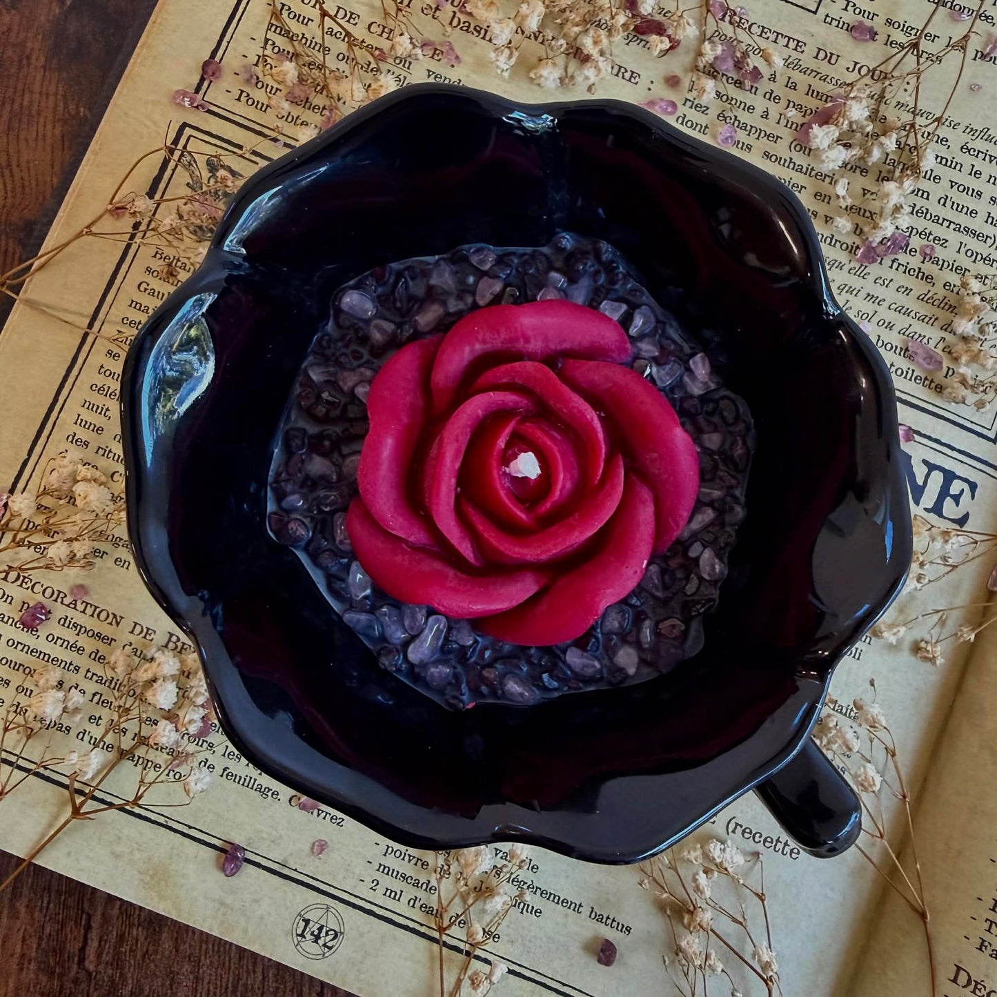 Bougie Tasse à Thé et soucoupe rose noire