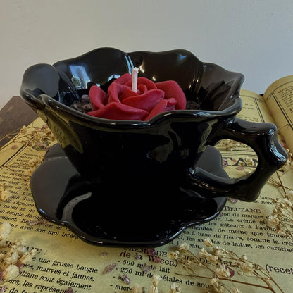 Bougie Tasse à Thé et soucoupe rose noire