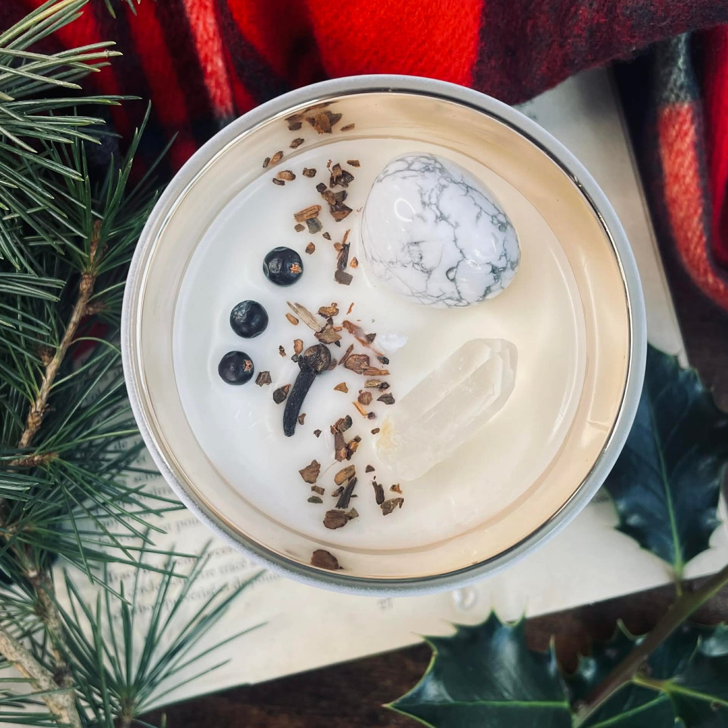 Bougie pot or et blanc Délice de Yule