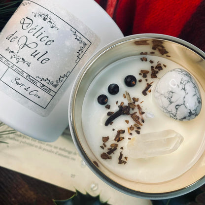 Bougie pot or et blanc Délice de Yule