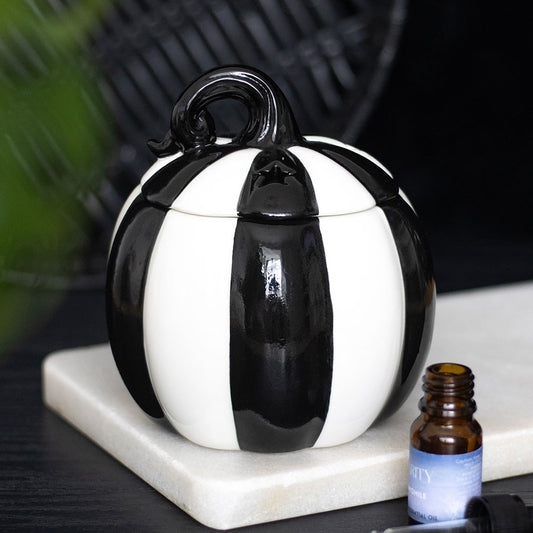 Brûleur à fondants parfumés citrouille rayé noir et blanche