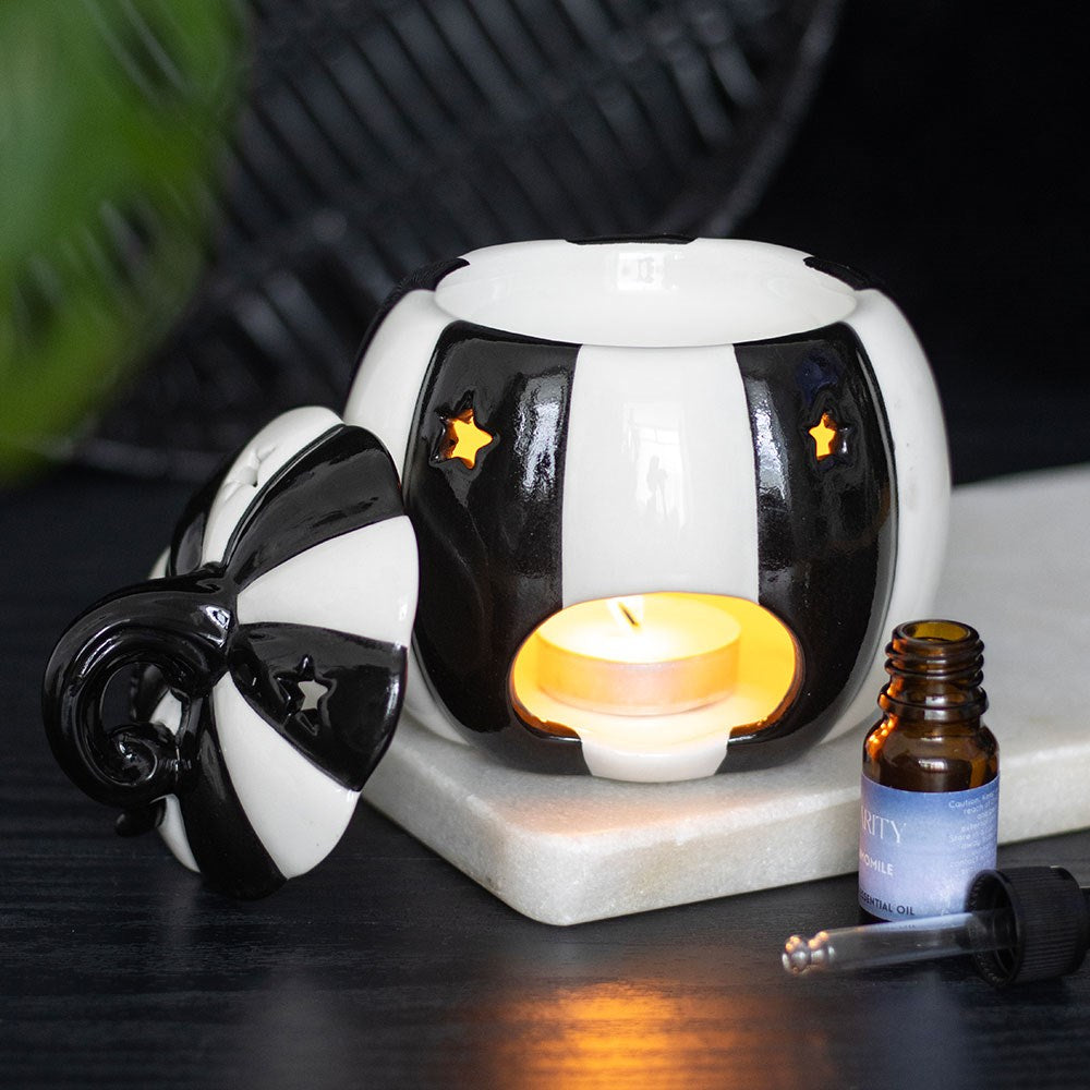 Brûleur à fondants parfumés citrouille rayé noir et blanche