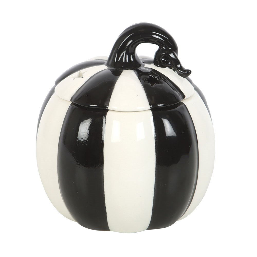 Brûleur à fondants parfumés citrouille rayé noir et blanche