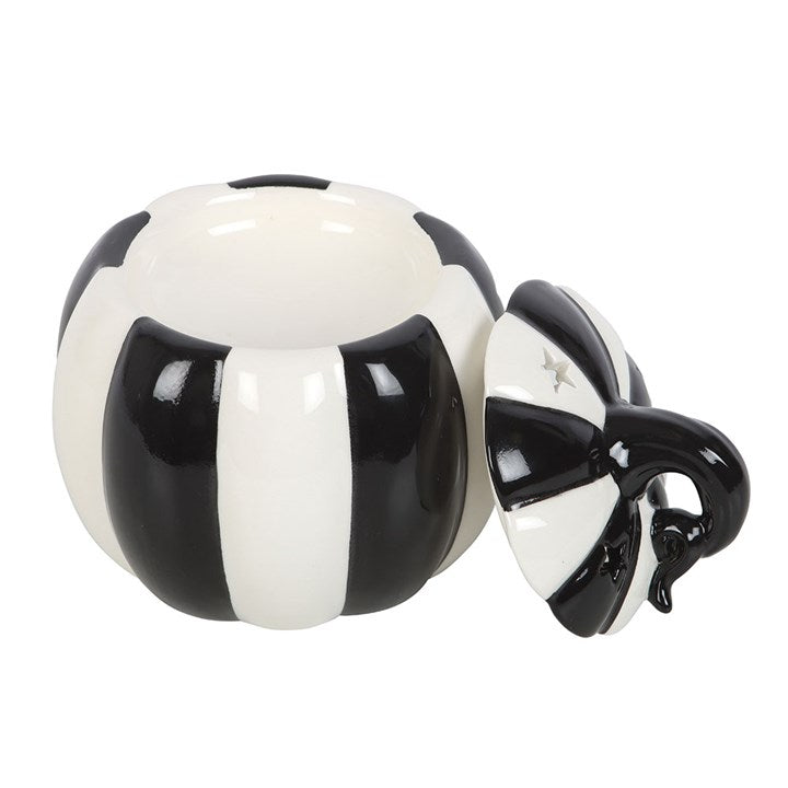 Brûleur à fondants parfumés citrouille rayé noir et blanche