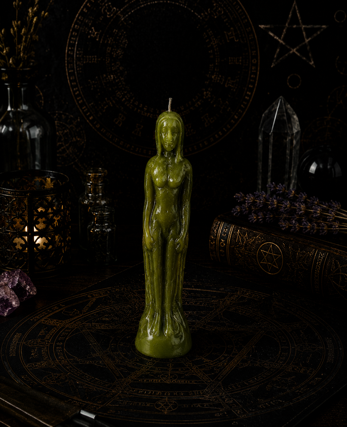 Bougie figurative verte Dagyde femme
