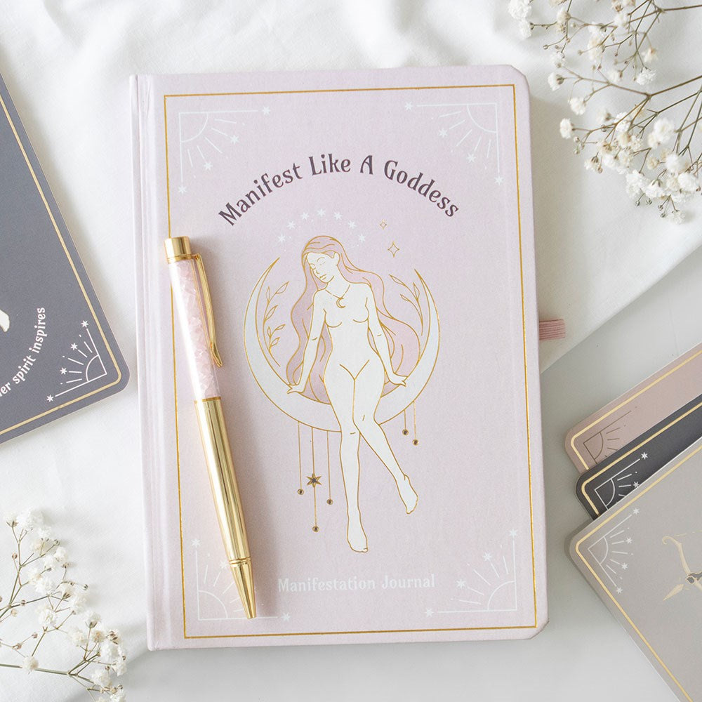 Carnet Manifest like a Goddesse et son stylo d'éclats de quatz rose