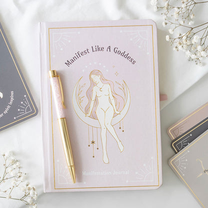 Carnet Manifest like a Goddesse et son stylo d'éclats de quatz rose