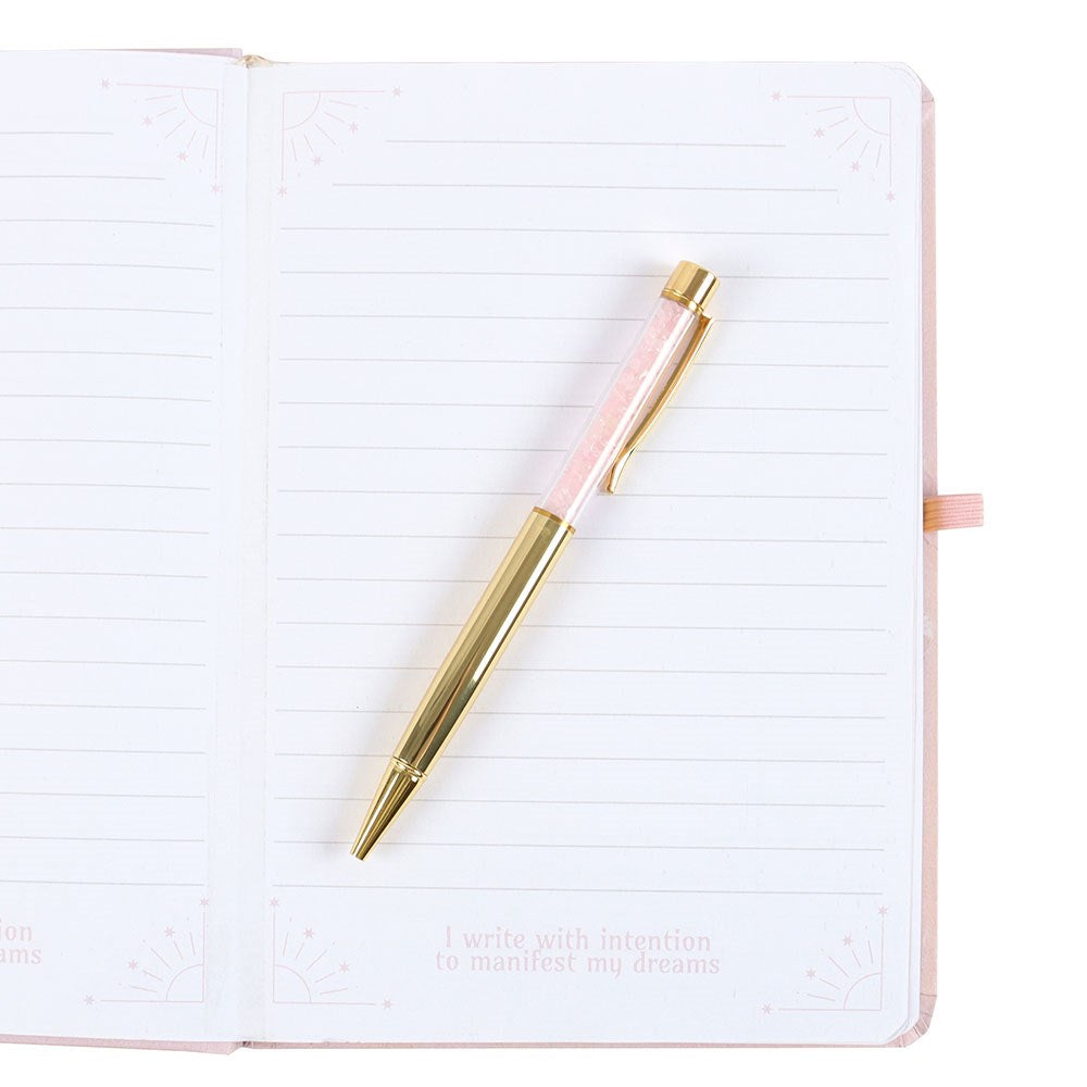 Carnet Manifest like a Goddesse et son stylo d'éclats de quatz rose