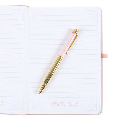 Carnet Manifest like a Goddesse et son stylo d'éclats de quatz rose