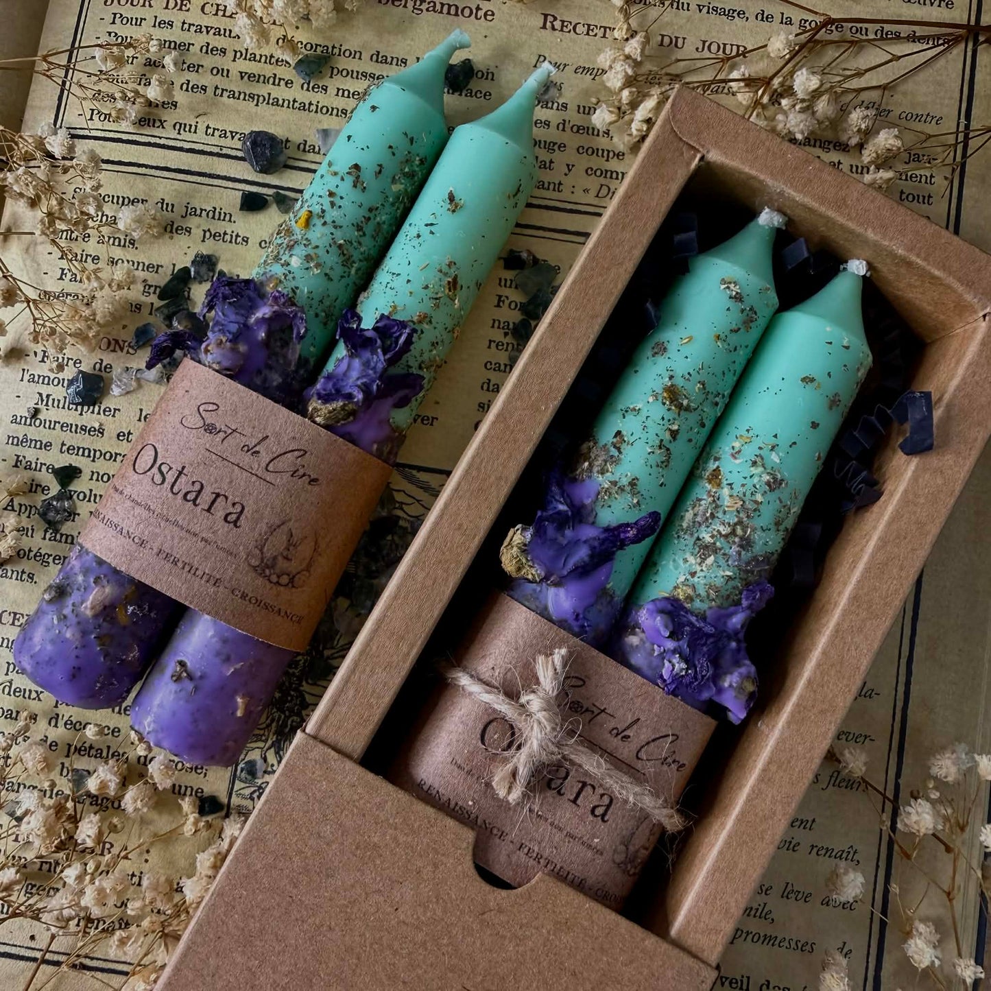 Duo de chandelles rituelles sabbat Ostara