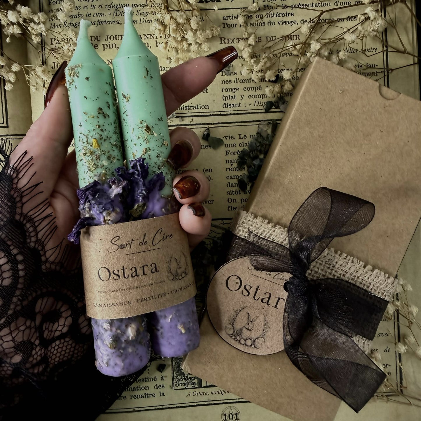 Duo de chandelles rituelles sabbat Ostara