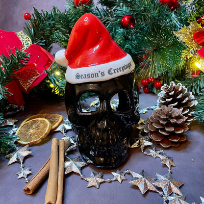 Photophore gothique crâne noir et bonnet "season's creeping" Yule