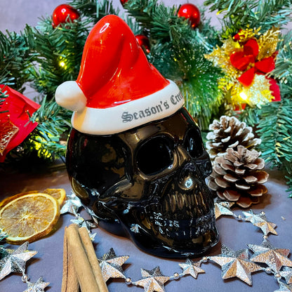 Photophore gothique crâne noir et bonnet "season's creeping" Yule