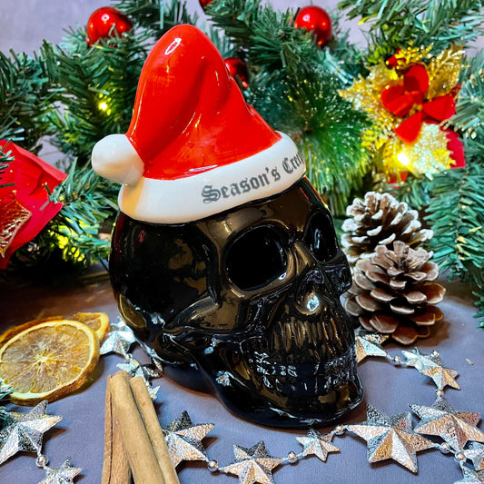 Photophore gothique crâne noir et bonnet "season's creeping" Yule