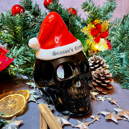 Photophore gothique crâne noir et bonnet "season's creeping" Yule